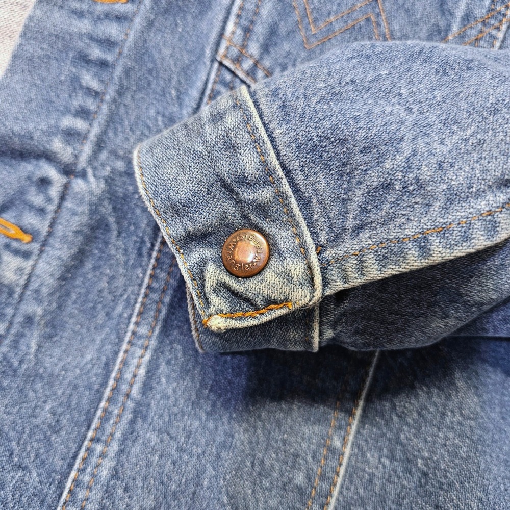 Vintage 70s Wrangler No Fault Denim Trucker Jacket USA Western Blue Mens 42 44 - Picture 8 of 12